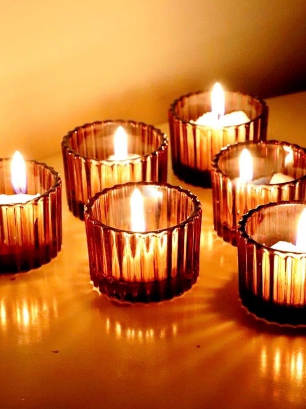 Amber Tealight Glass Candle Holder Set of 22